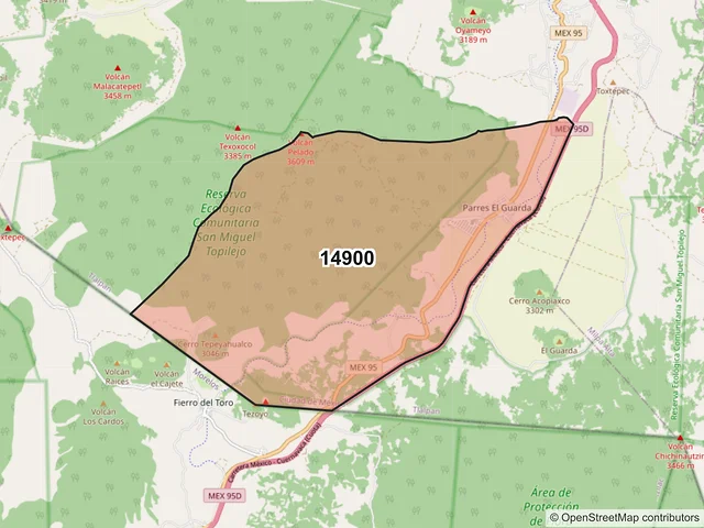 Mapa del código postal 14900, Tlalpan, Ciudad de México