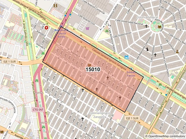 Mapa del código postal 15010, Venustiano Carranza, Ciudad de México