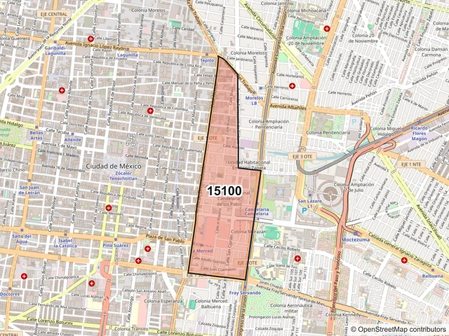 Mapa del código postal 15100, Venustiano Carranza, Ciudad de México