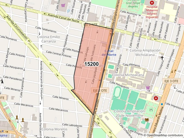 Mapa del código postal 15200, Venustiano Carranza, Ciudad de México