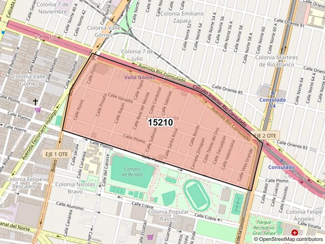 Mapa del código postal 15210, Venustiano Carranza, Ciudad de México