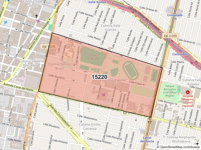 Mapa del código postal 15220, Venustiano Carranza, Ciudad de México