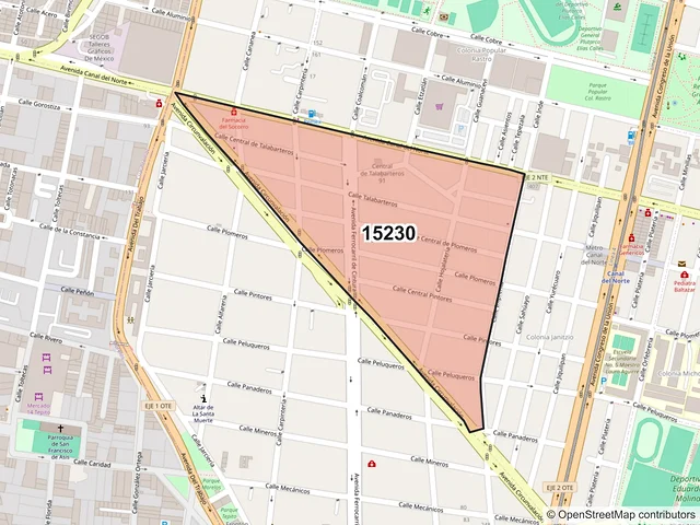 Mapa del código postal 15230, Venustiano Carranza, Ciudad de México