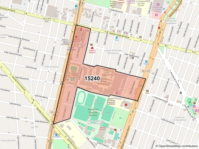 Mapa del código postal 15240, Venustiano Carranza, Ciudad de México