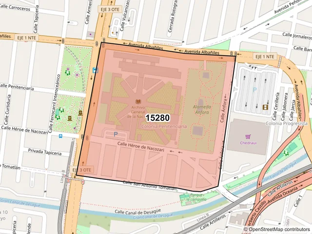 Mapa del código postal 15280, Venustiano Carranza, Ciudad de México
