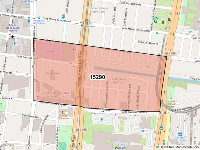 Mapa del código postal 15290, Venustiano Carranza, Ciudad de México