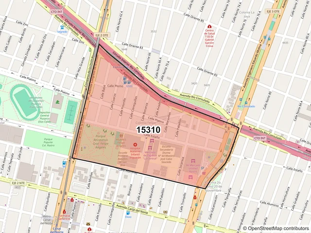 Mapa del código postal 15310, Venustiano Carranza, Ciudad de México