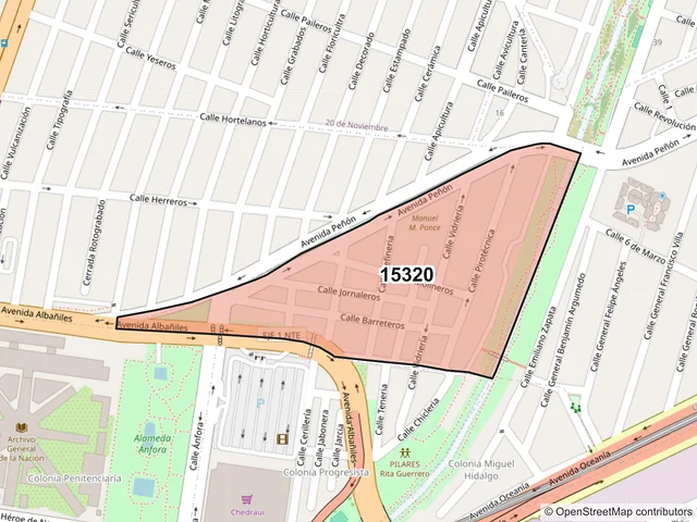 Mapa del código postal 15320, Venustiano Carranza, Ciudad de México