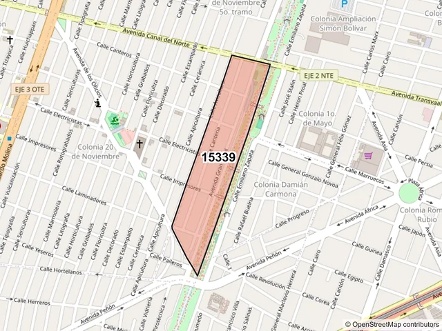 Mapa del código postal 15339, Venustiano Carranza, Ciudad de México