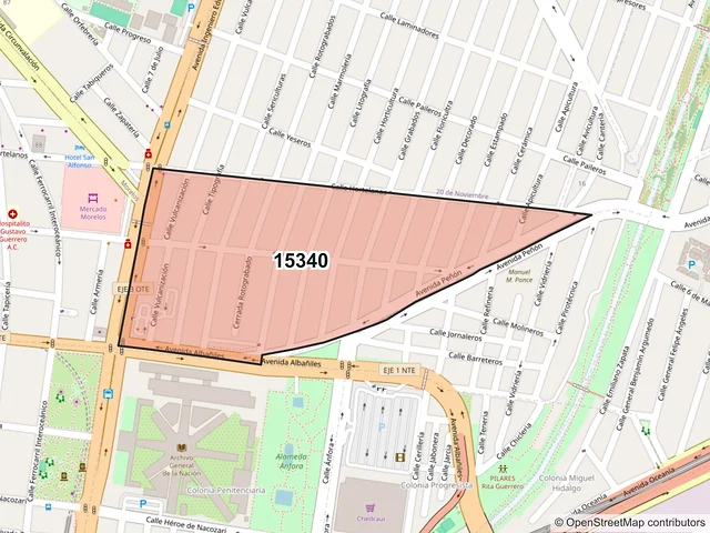 Mapa del código postal 15340, Venustiano Carranza, Ciudad de México
