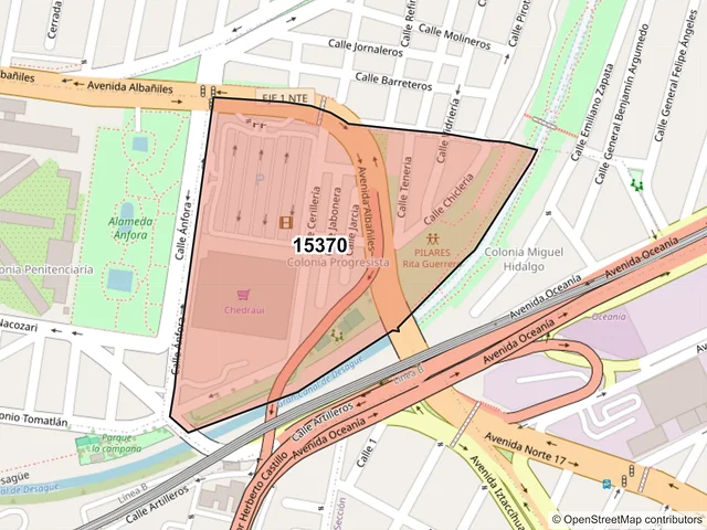Mapa del código postal 15370, Venustiano Carranza, Ciudad de México