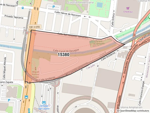 Mapa del código postal 15380, Venustiano Carranza, Ciudad de México