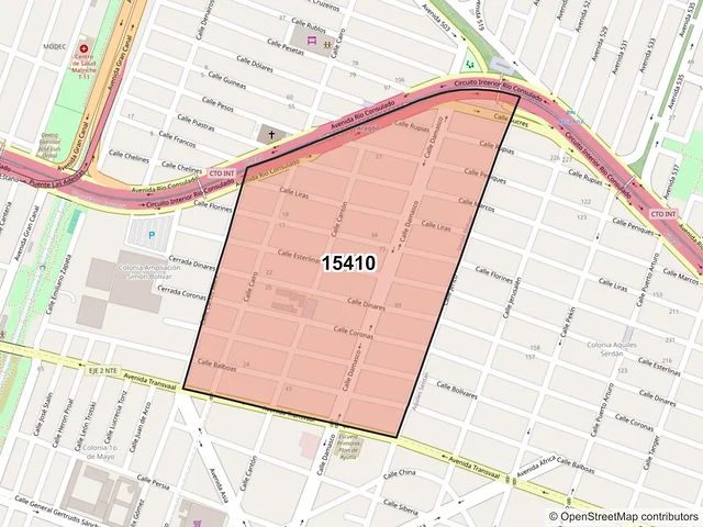 Mapa del código postal 15410, Venustiano Carranza, Ciudad de México