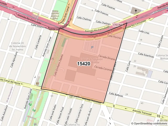 Mapa del código postal 15420, Venustiano Carranza, Ciudad de México