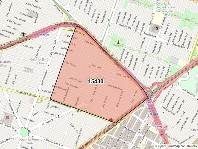 Mapa del código postal 15430, Venustiano Carranza, Ciudad de México