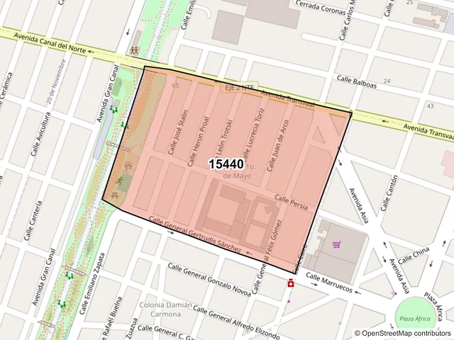 Mapa del código postal 15440, Venustiano Carranza, Ciudad de México