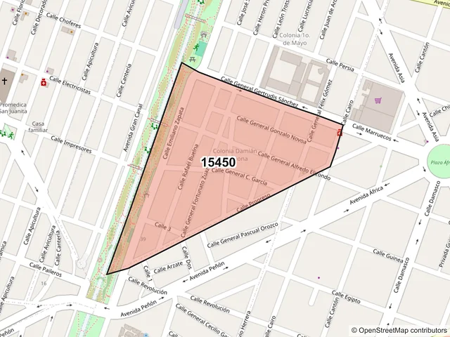 Mapa del código postal 15450, Venustiano Carranza, Ciudad de México