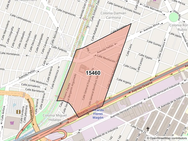Mapa del código postal 15460, Venustiano Carranza, Ciudad de México