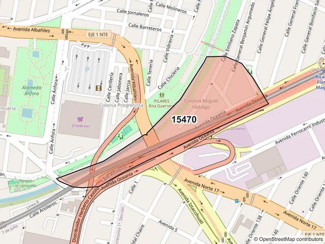Mapa del código postal 15470, Venustiano Carranza, Ciudad de México