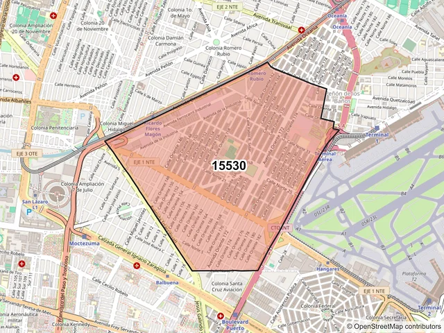 Mapa del código postal 15530, Venustiano Carranza, Ciudad de México