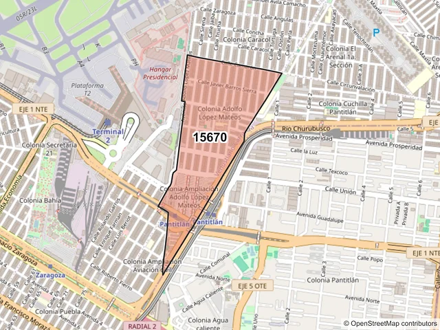 Mapa del código postal 15670, Venustiano Carranza, Ciudad de México