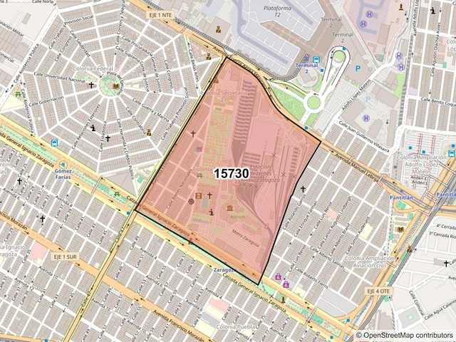 Mapa del código postal 15730, Venustiano Carranza, Ciudad de México