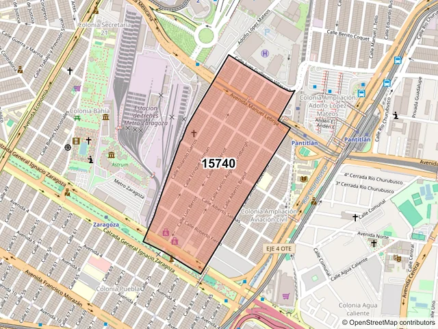 Mapa del código postal 15740, Venustiano Carranza, Ciudad de México