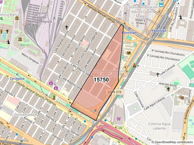 Mapa del código postal 15750, Venustiano Carranza, Ciudad de México