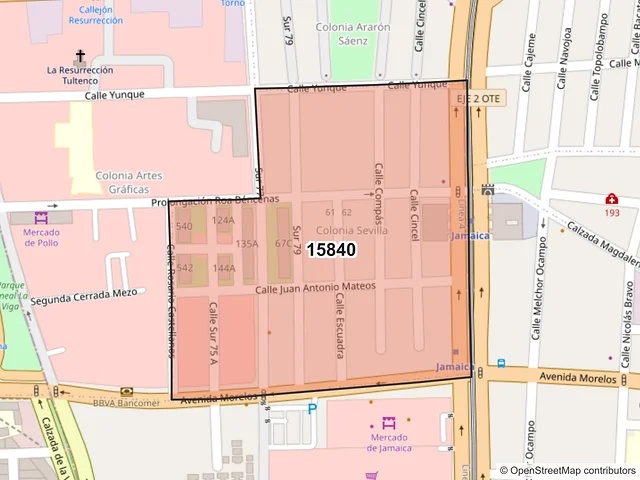 Mapa del código postal 15840, Venustiano Carranza, Ciudad de México