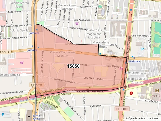 Mapa del código postal 15850, Venustiano Carranza, Ciudad de México