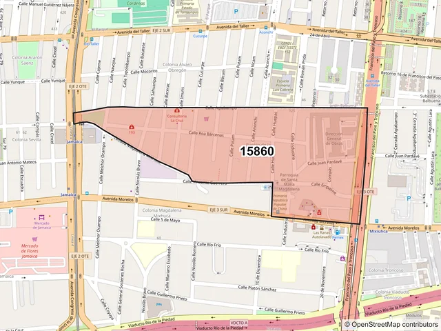 Mapa del código postal 15860, Venustiano Carranza, Ciudad de México