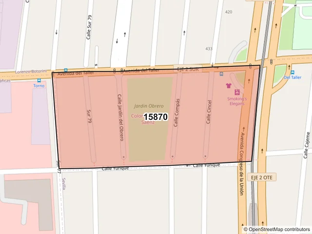 Mapa del código postal 15870, Venustiano Carranza, Ciudad de México