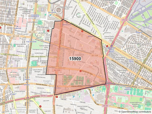 Mapa del código postal 15900, Venustiano Carranza, Ciudad de México