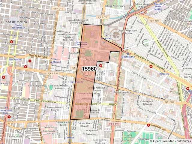 Mapa del código postal 15960, Venustiano Carranza, Ciudad de México