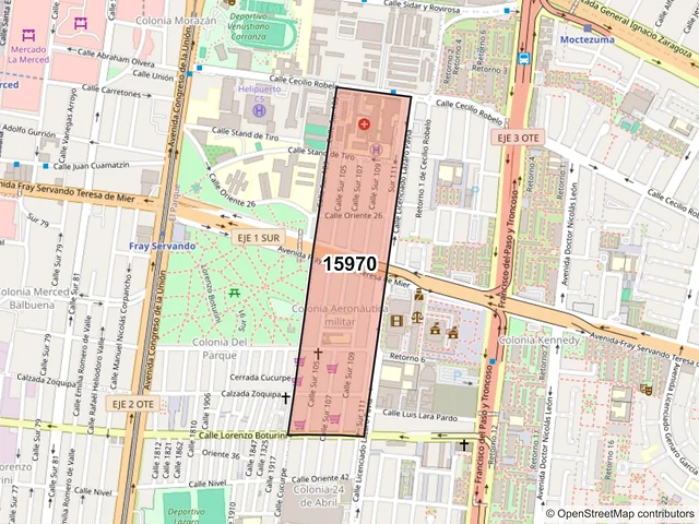 Mapa del código postal 15970, Venustiano Carranza, Ciudad de México