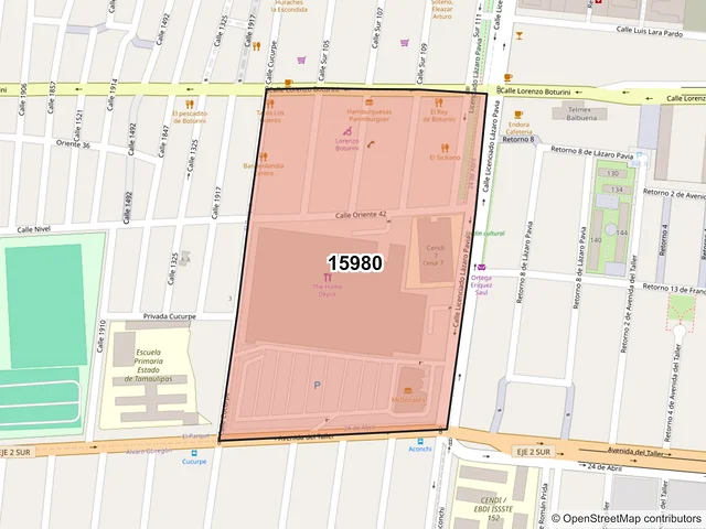 Mapa del código postal 15980, Venustiano Carranza, Ciudad de México