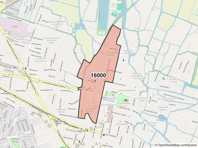 Mapa del código postal 16000, Xochimilco, Ciudad de México