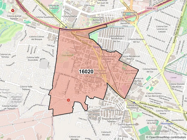 Mapa del código postal 16020, Xochimilco, Ciudad de México
