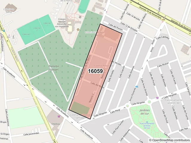 Mapa del código postal 16059, Xochimilco, Ciudad de México