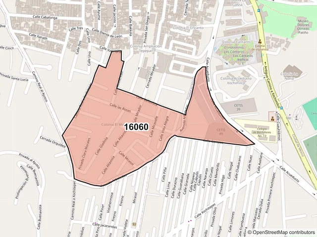Mapa del código postal 16060, Xochimilco, Ciudad de México