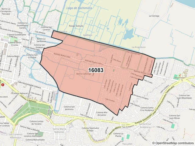 Mapa del código postal 16083, Xochimilco, Ciudad de México