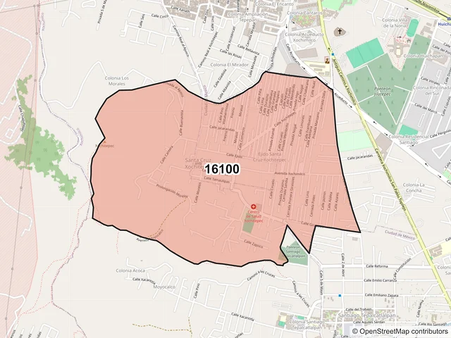 Mapa del código postal 16100, Xochimilco, Ciudad de México