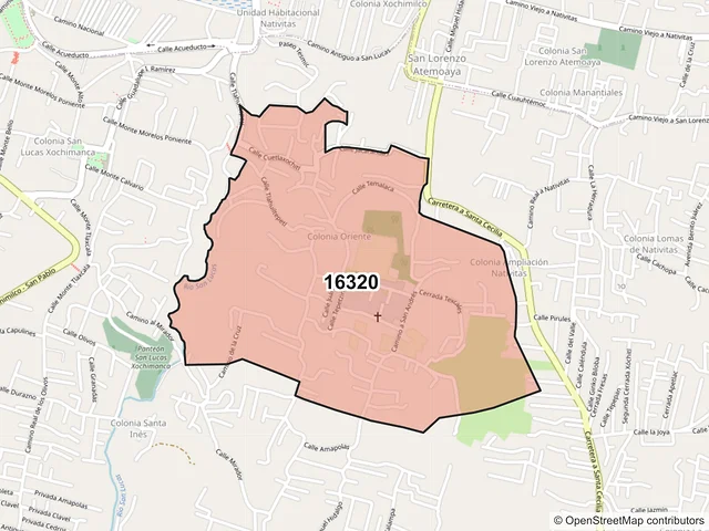 Mapa del código postal 16320, Xochimilco, Ciudad de México