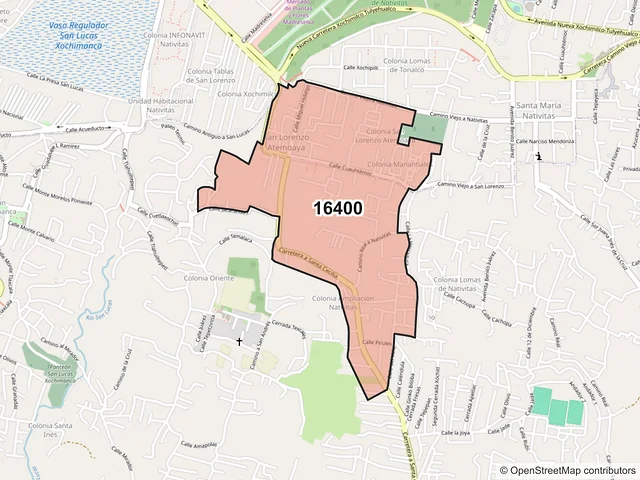 Mapa del código postal 16400, Xochimilco, Ciudad de México
