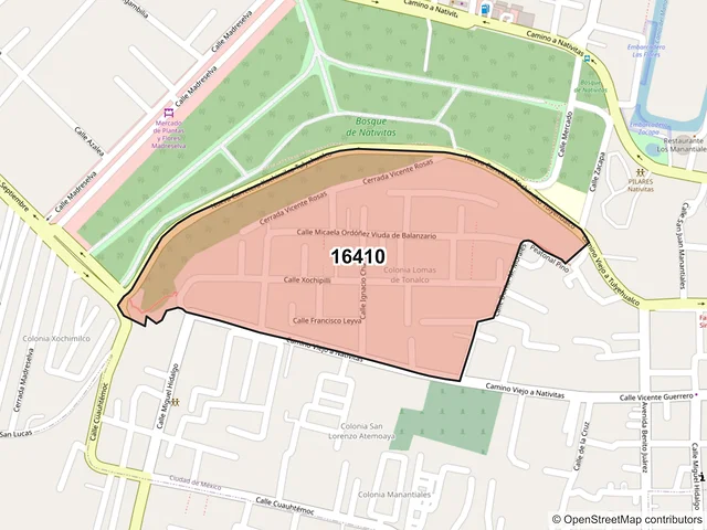 Mapa del código postal 16410, Xochimilco, Ciudad de México