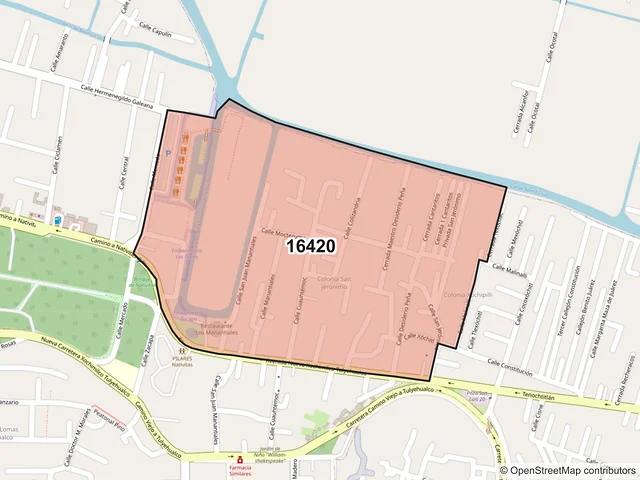 Mapa del código postal 16420, Xochimilco, Ciudad de México