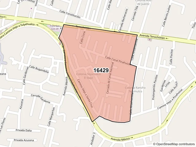Mapa del código postal 16429, Xochimilco, Ciudad de México