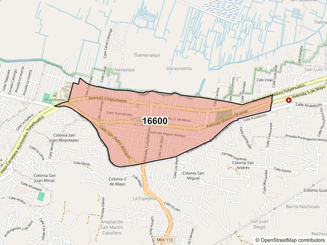Mapa del código postal 16600, Xochimilco, Ciudad de México