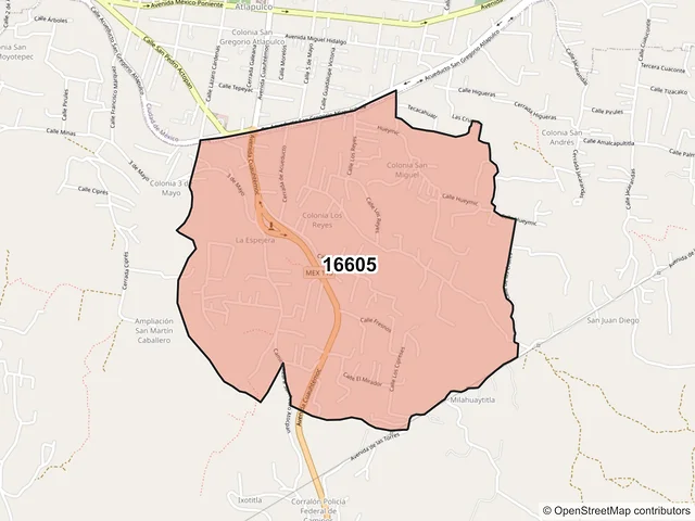 Mapa del código postal 16605, Xochimilco, Ciudad de México