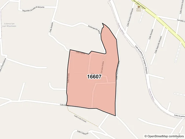 Mapa del código postal 16607, Xochimilco, Ciudad de México